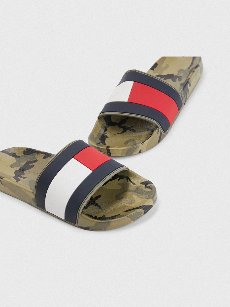 Férfi Tommy Hilfiger Camo pool Sandal Olivazöld | HU 1431QMA